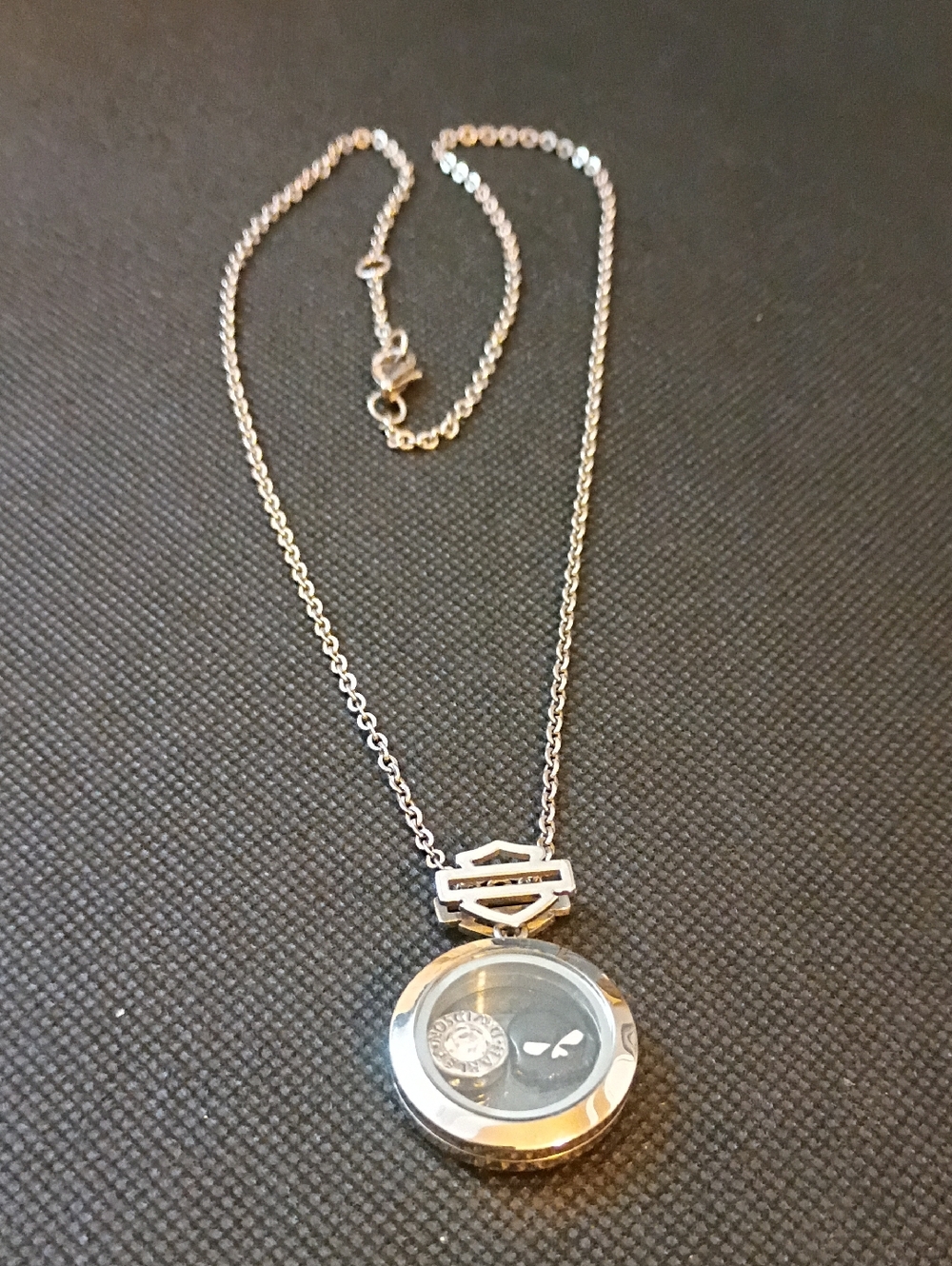 Harley Davidson Silver-tone Round Locket Necklace with Charms